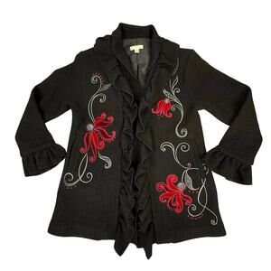 Cayson Wool Coat Size Medium Embroidery Ruffle Jacket Y2K Vintage Goth Baddie